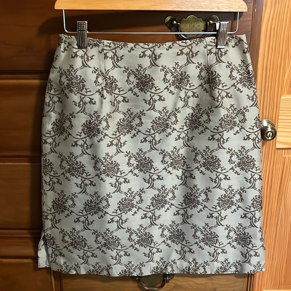 Valerie Stevens 6P Sage Green and Sable Skirt; Cotton & Silk fabric; Classic